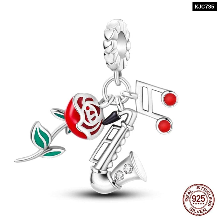 Charms Fit Pandora 925 Original Bracelet Red Series Motorcycle Luggage Silver Charms Beads For Women Lucky Jewelry