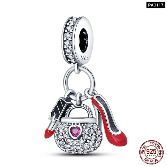 Charms Fit Pandora 925 Original Bracelet Red Series Motorcycle Luggage Silver Charms Beads For Women Lucky Jewelry