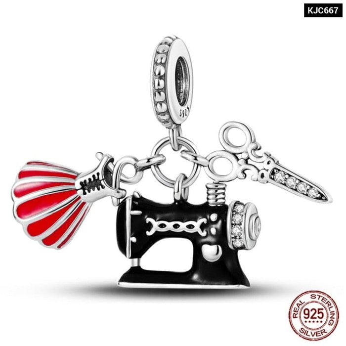 Charms Fit Pandora 925 Original Bracelet Red Series Motorcycle Luggage Silver Charms Beads For Women Lucky Jewelry