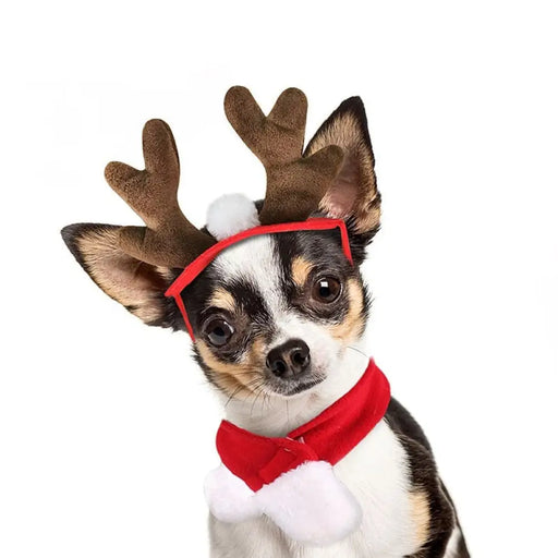 Christmas Scarf And Elk Antler Reindeer Hat Headwear Pet