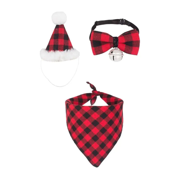 Classic Plaid Bandana Hat Bow Tie Christmas Costume Set