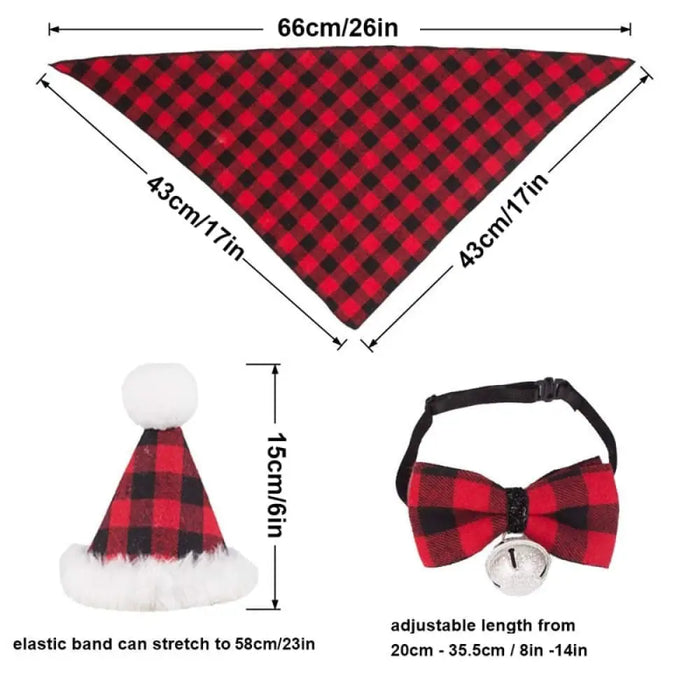 Classic Plaid Bandana Hat Bow Tie Christmas Costume Set