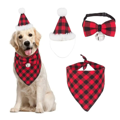 Classic Plaid Bandana Hat Bow Tie Christmas Costume Set