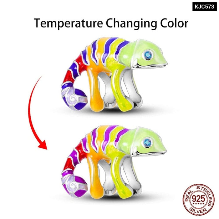 Colour Changes with Temperature Chameleon Ladybug Silver Charms Beads Fit Pandora 925 Original Bracelets Fine DIY Jewelry