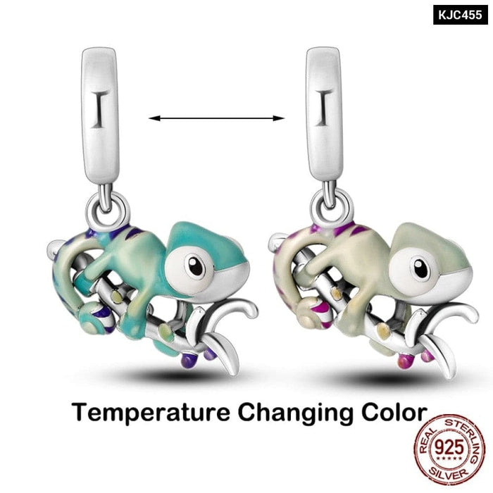 Colour Changes with Temperature Chameleon Ladybug Silver Charms Beads Fit Pandora 925 Original Bracelets Fine DIY Jewelry