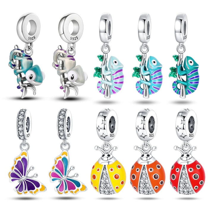 Colour Changes with Temperature Chameleon Ladybug Silver Charms Beads Fit Pandora 925 Original Bracelets Fine DIY Jewelry