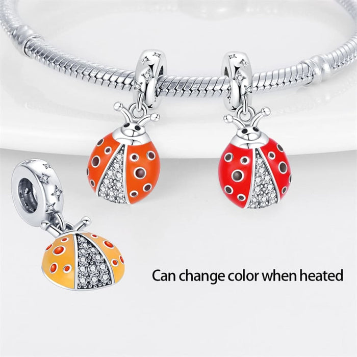 Colour Changes with Temperature Chameleon Ladybug Silver Charms Beads Fit Pandora 925 Original Bracelets Fine DIY Jewelry