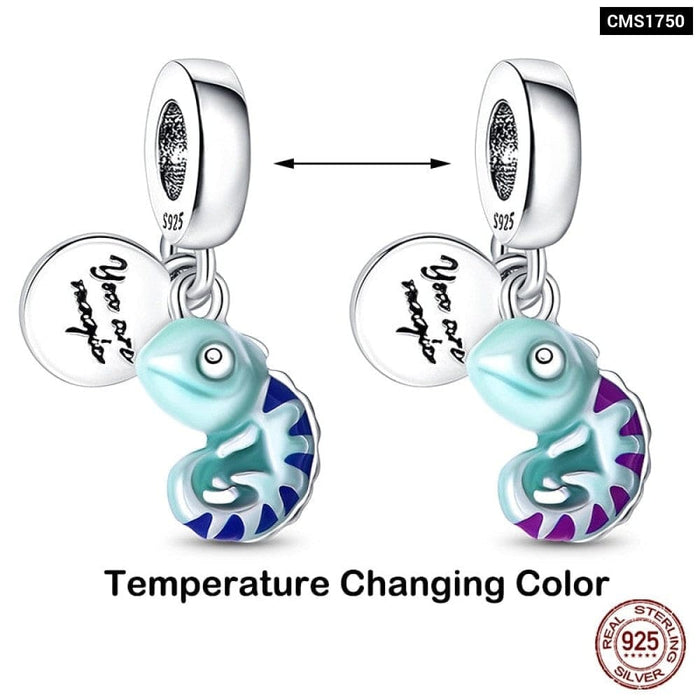 Colour Changes with Temperature Chameleon Ladybug Silver Charms Beads Fit Pandora 925 Original Bracelets Fine DIY Jewelry