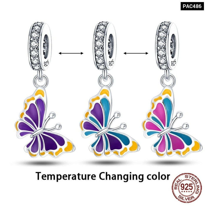 Colour Changes with Temperature Chameleon Ladybug Silver Charms Beads Fit Pandora 925 Original Bracelets Fine DIY Jewelry