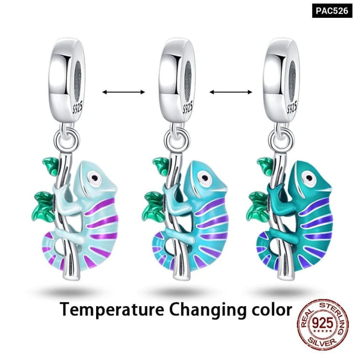 Colour Changes with Temperature Chameleon Ladybug Silver Charms Beads Fit Pandora 925 Original Bracelets Fine DIY Jewelry