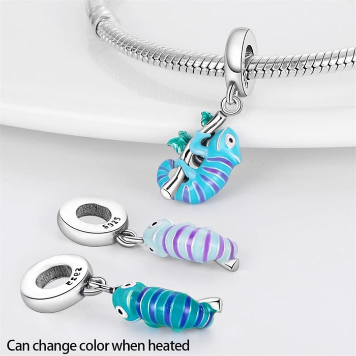 Colour Changes with Temperature Chameleon Ladybug Silver Charms Beads Fit Pandora 925 Original Bracelets Fine DIY Jewelry