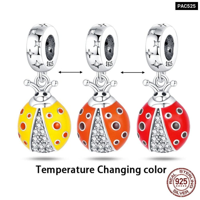 Colour Changes with Temperature Chameleon Ladybug Silver Charms Beads Fit Pandora 925 Original Bracelets Fine DIY Jewelry