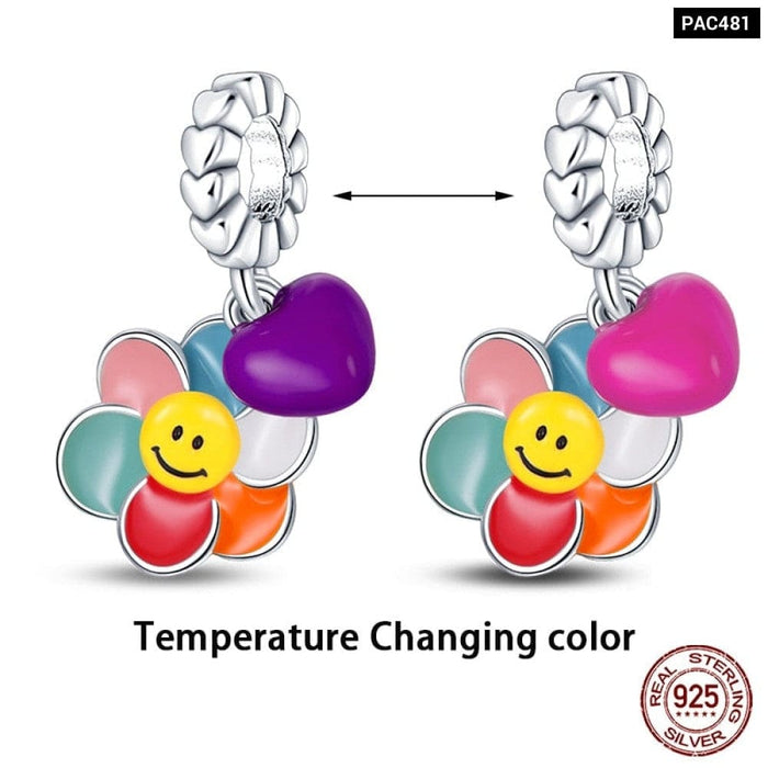 Colour Changes with Temperature Chameleon Ladybug Silver Charms Beads Fit Pandora 925 Original Bracelets Fine DIY Jewelry