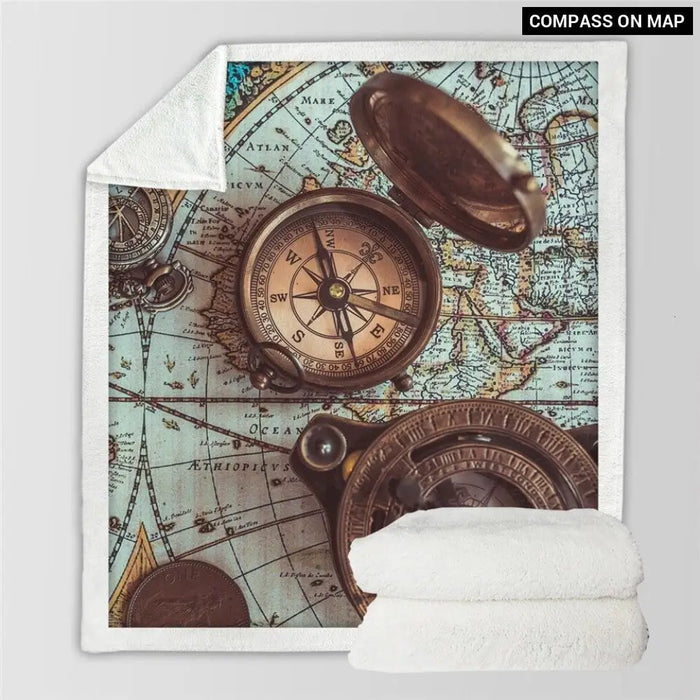 Compass Throw Blanket Nautical Map Cool Bedspread World