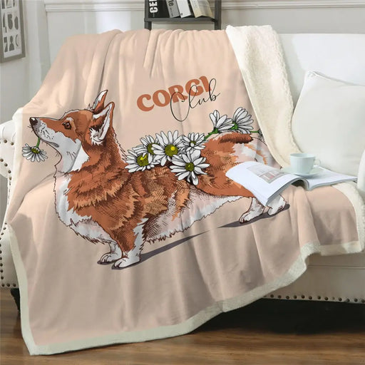 Corgi Fluffy Blanket Watercolor Plush Bedding Floral Dog