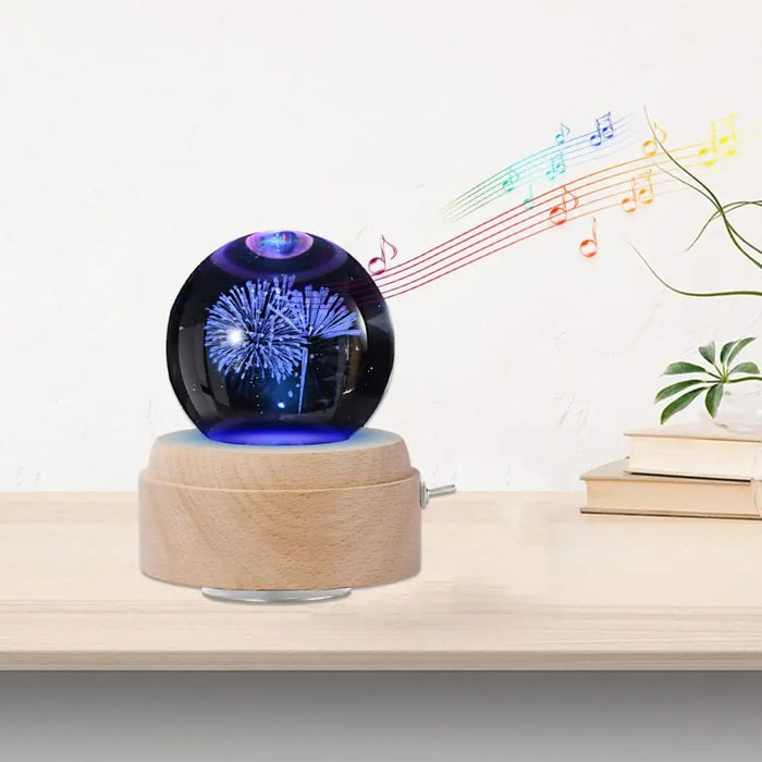 Crystal Ball Music Box Rotating Luminous Led Light Wooden