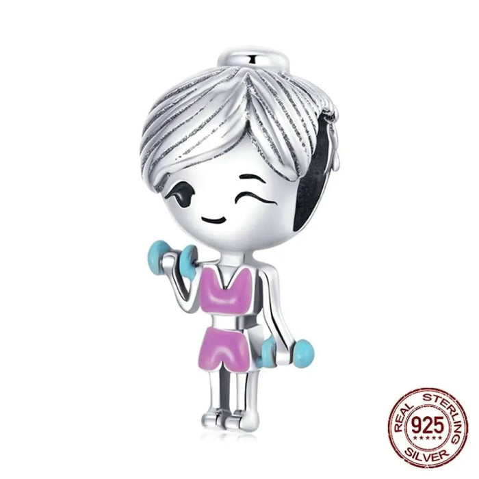 Cute 925 Sterling Silver Gym Clothes Pink Workout Girl