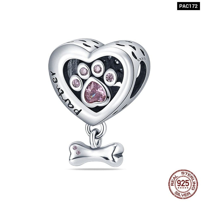 Cute Heart Pet Paw Charms Fit Pandora 925 Original Bracelets 925 Silver Balloon Charms Beads For Jewelrys