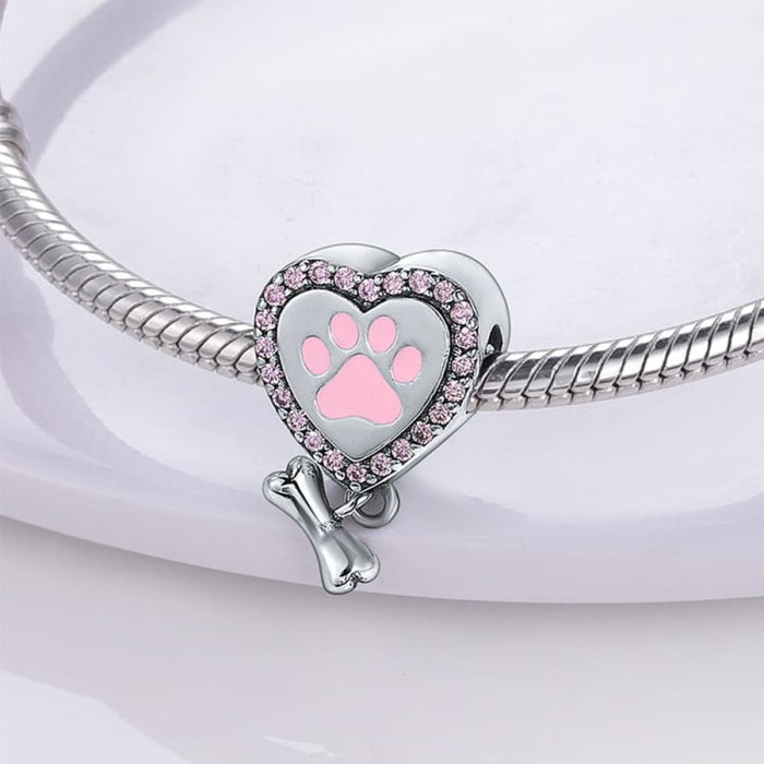 Cute Heart Pet Paw Charms Fit Pandora 925 Original Bracelets 925 Silver Balloon Charms Beads For Jewelrys