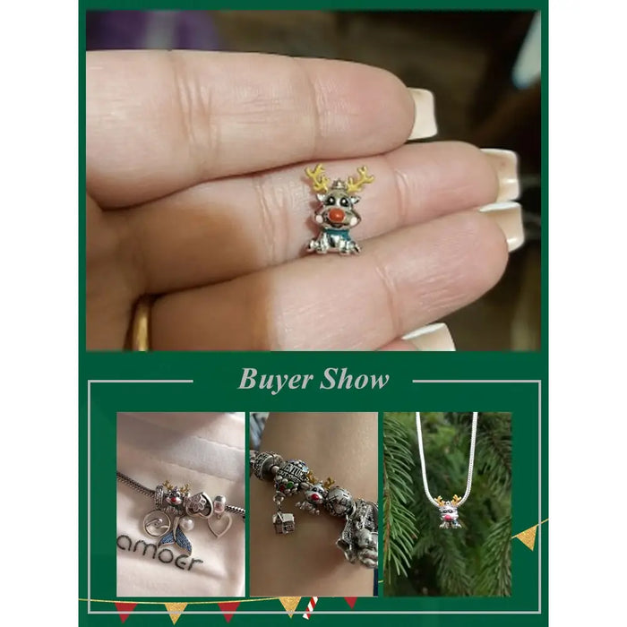 Cute Reindeer Metal Beads For Women 925 Sterling Plated