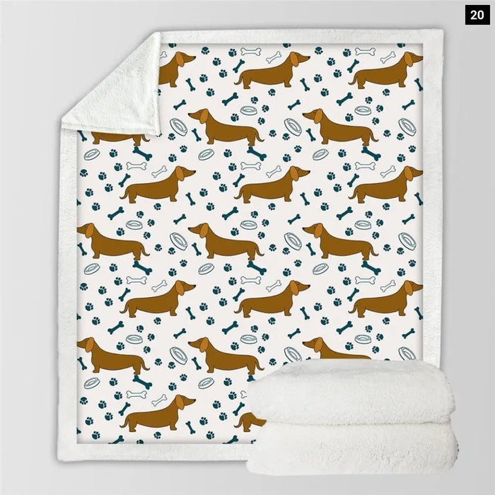 Dachshund Sherpa Fleece Blanket Cartoon Colorful Plush Throw