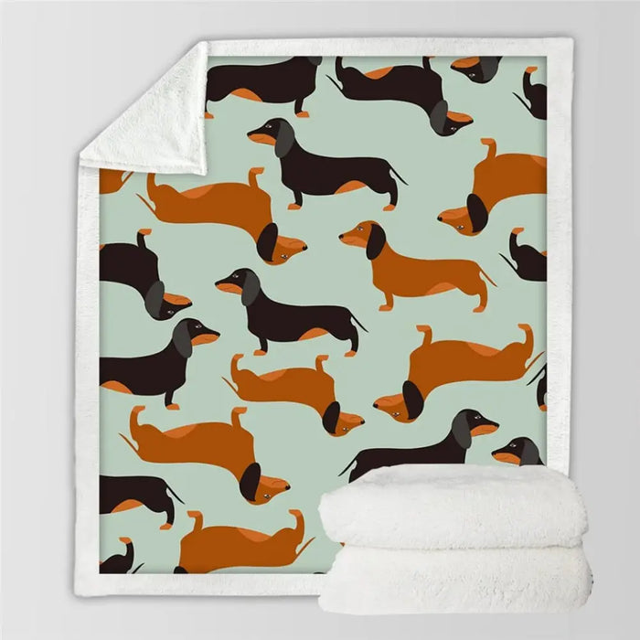 Dachshund Sherpa Fleece Blanket Cartoon Colorful Plush Throw