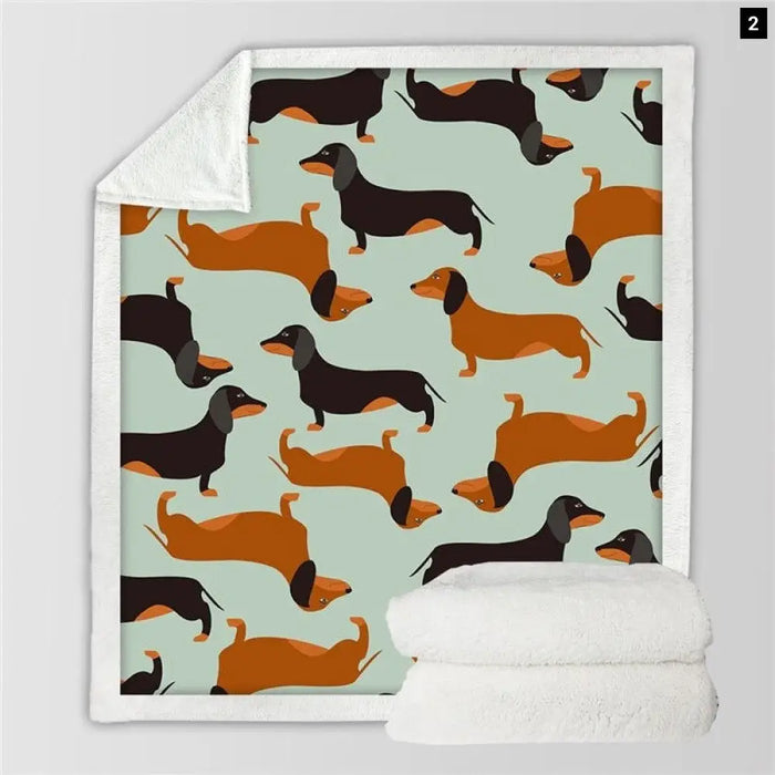 Dachshund Sherpa Fleece Blanket Cartoon Colorful Plush Throw