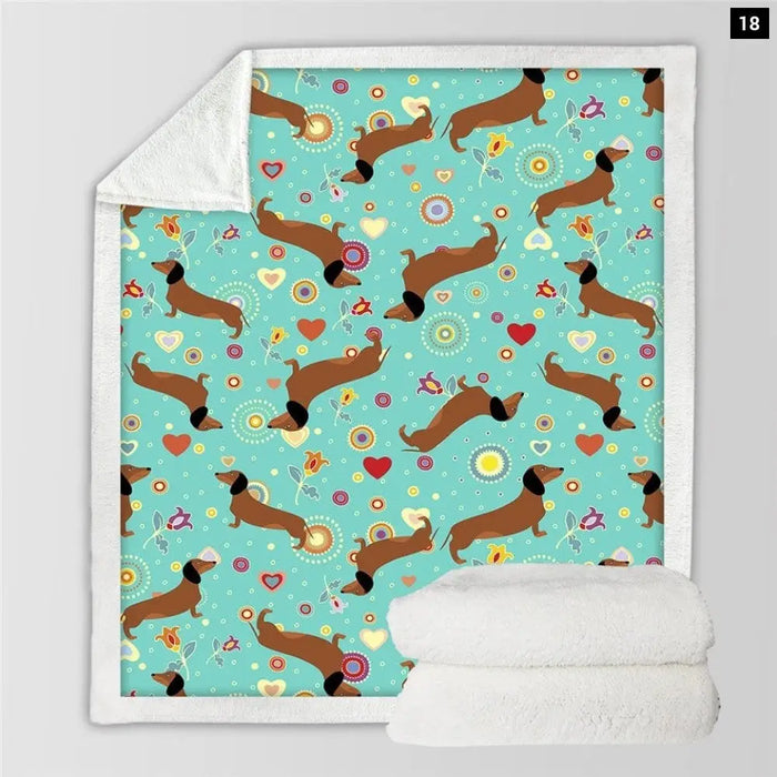 Dachshund Sherpa Fleece Blanket Cartoon Colorful Plush Throw