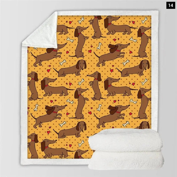 Dachshund Sherpa Fleece Blanket Cartoon Colorful Plush Throw