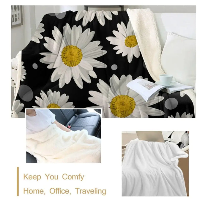 Daisy Sherpa Fleece Blanket Luxury Floral Soft Fluffy
