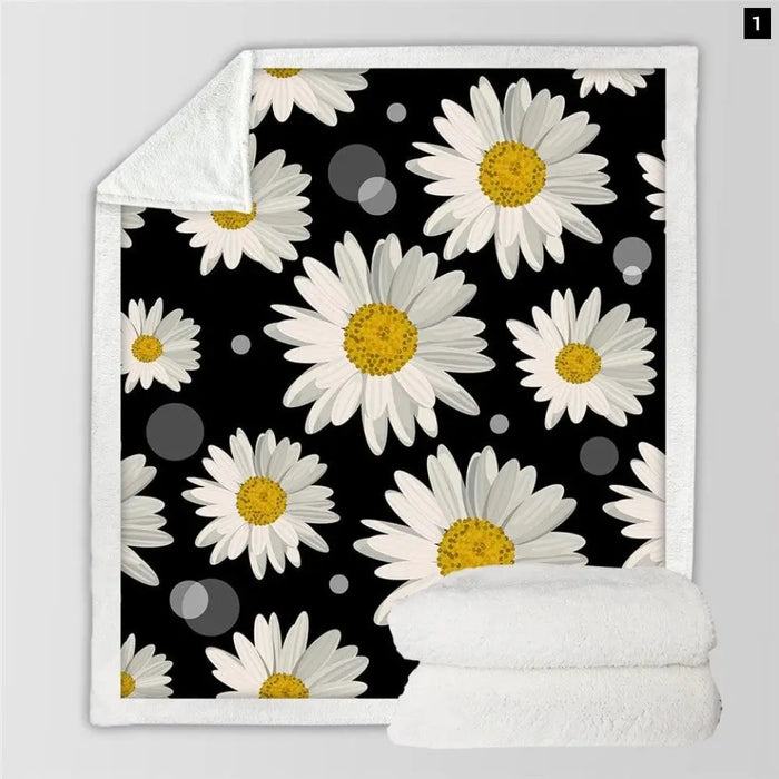 Daisy Sherpa Fleece Blanket Luxury Floral Soft Fluffy