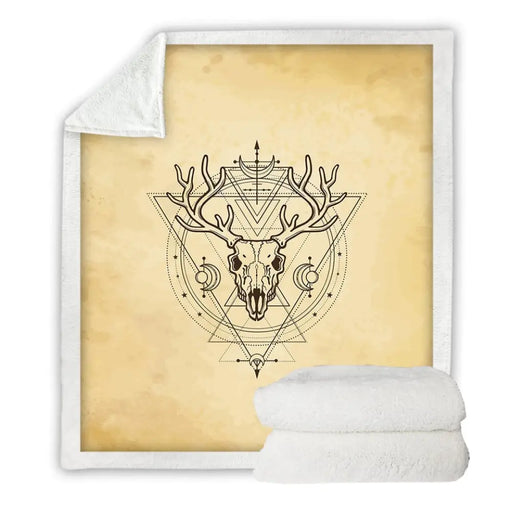Deer Blanket Soft Skull Sherpa Plush Throw Horned Magic