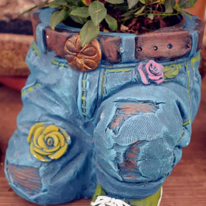 Vibe Geeks Denim Jeans Resin Outdoor Garden Flower Pot