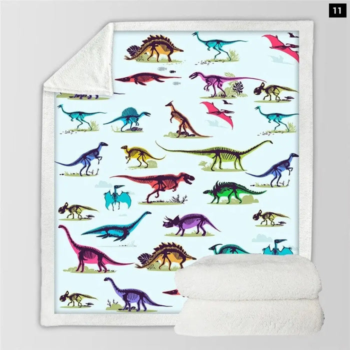 Dinosaur Sherpa Throw Blanket Jurassic Printed Bedspread For