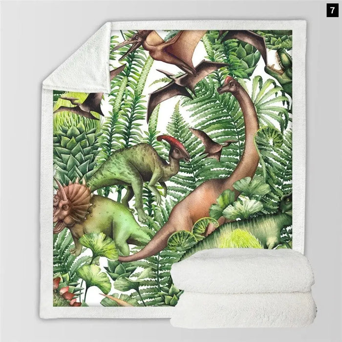 Dinosaur Sherpa Throw Blanket Jurassic Printed Bedspread For