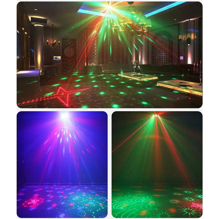 DJ Disco Party Dual Red Green Patterns Laser Light Projector LED Magic Ball RGBW Strobe Xmas Holiday Wedding Stage Effect