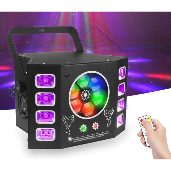 DJ Disco LED 4IN1 Stage Laser Light Effect Bee Eye UV Black Light Strobe Party Wedding Holiday Event Sound Activated Lamp