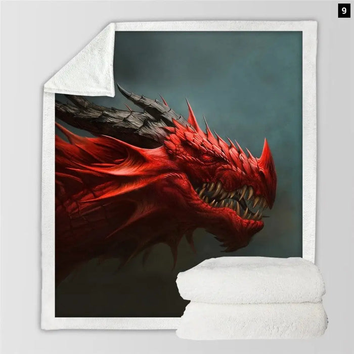 Red Dragon Bed Blanket Head Of Angry Throw 3d Plush