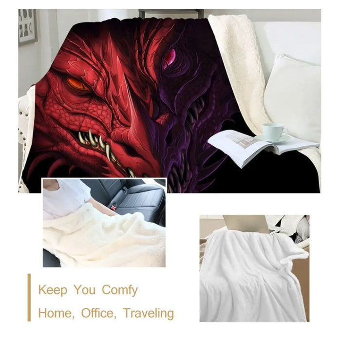 Red Dragon Bed Blanket Head Of Angry Throw 3d Plush