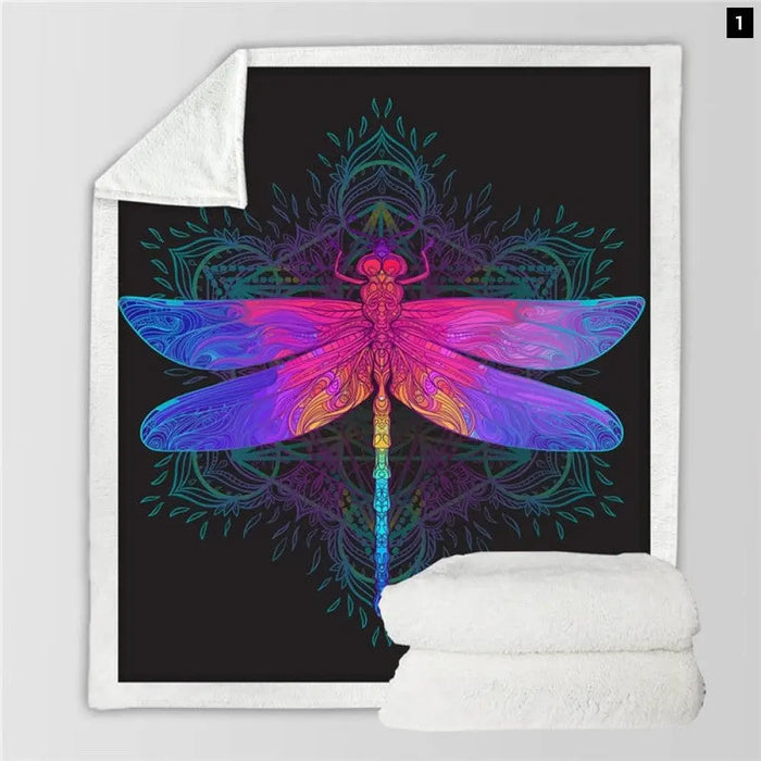 Dragonfly Mandala Sherpa Blanket Colorful Bedspread Boho