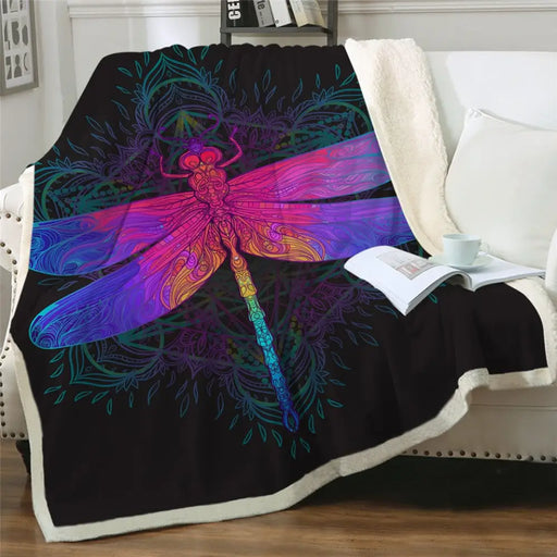 Dragonfly Mandala Sherpa Blanket Colorful Bedspread Boho