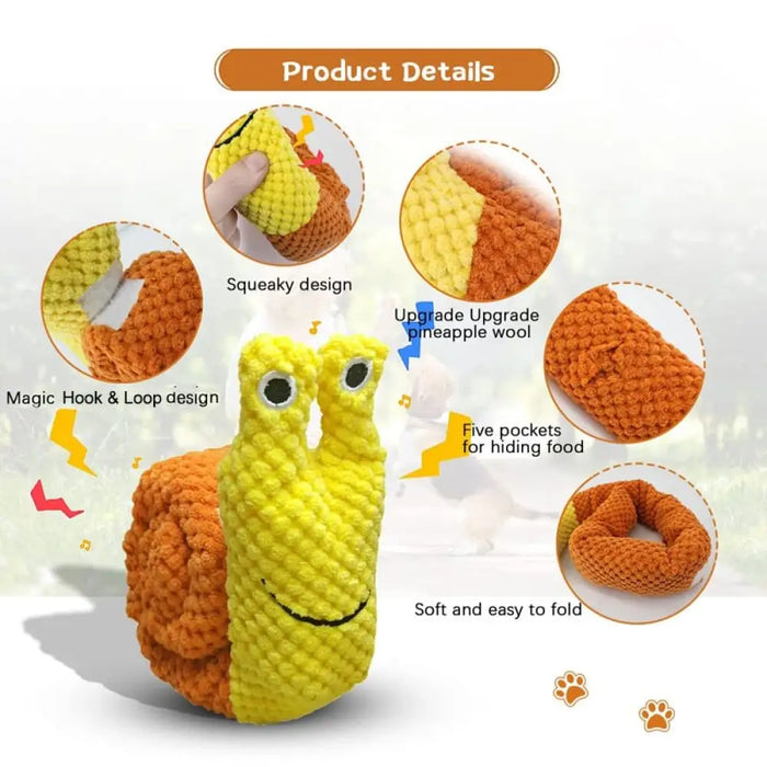 Durable Food Dispensing Squeaky Snail Snuffle Puzzle Treat