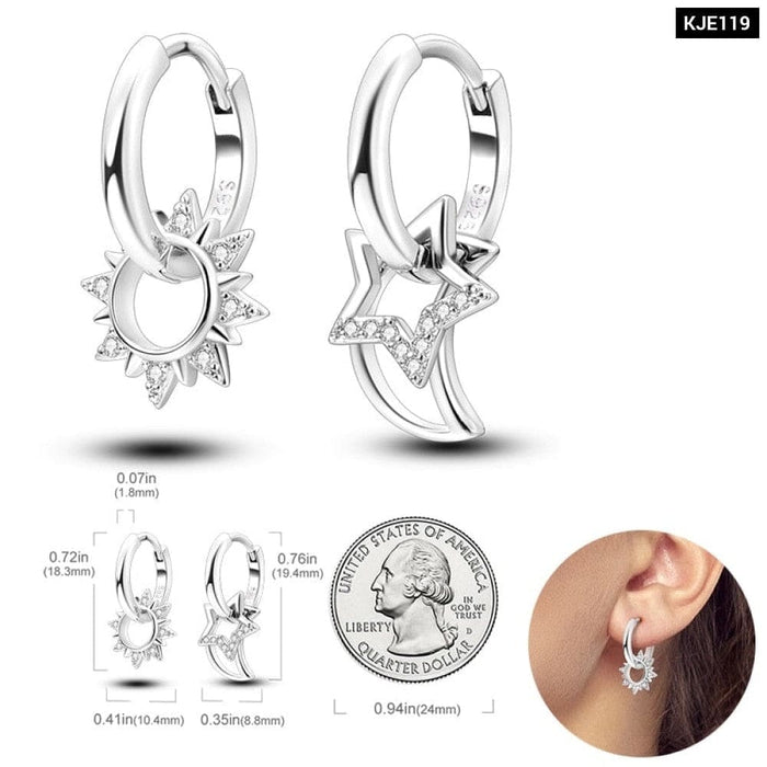 Earrings For Women 925 Sterling Silver Original Charm Double Hoop Earrings Pave CZ Fine Anniversary Jewelry