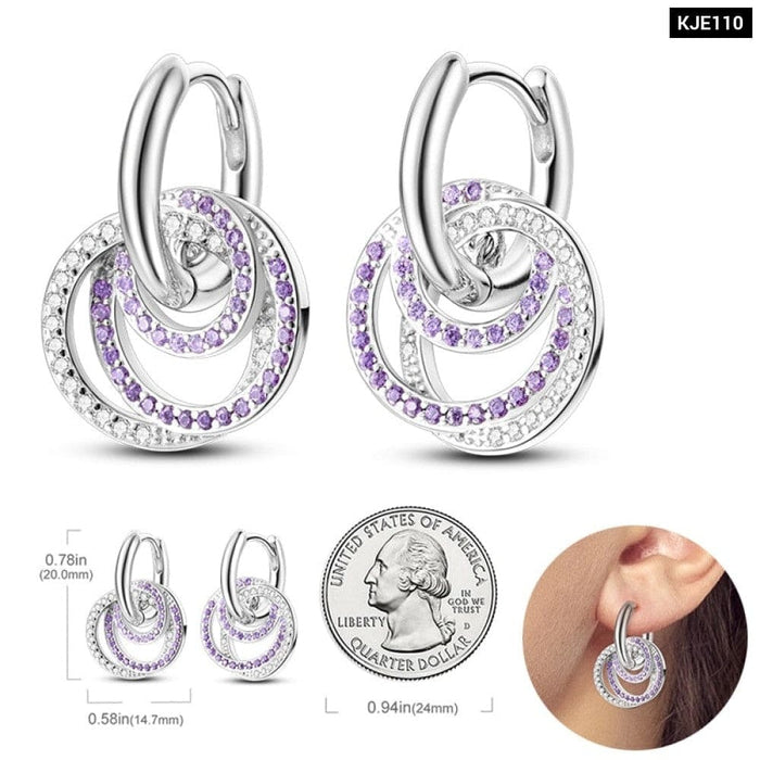 Earrings For Women 925 Sterling Silver Original Charm Double Hoop Earrings Pave CZ Fine Anniversary Jewelry