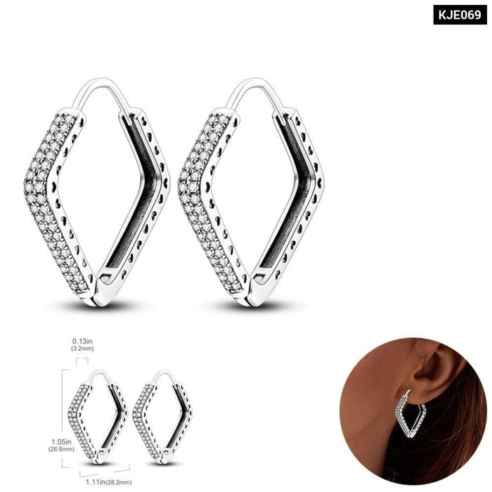 Earrings For Women 925 Sterling Silver Original Charm Double Hoop Earrings Pave CZ Fine Anniversary Jewelry