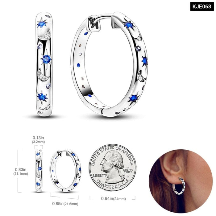 Earrings For Women 925 Sterling Silver Original Charm Double Hoop Earrings Pave CZ Fine Anniversary Jewelry