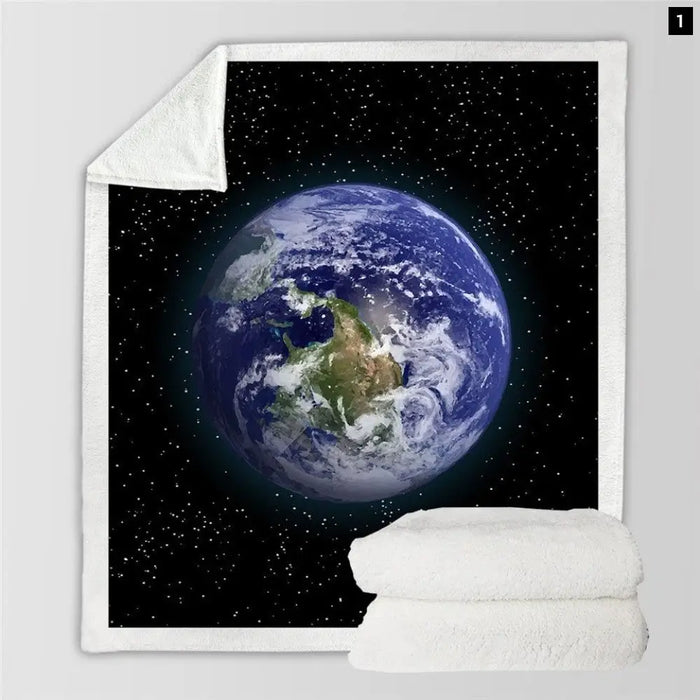 Earth Sherpa Blanket Blue Planet Fluffy For Bed Universe