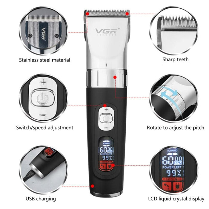 Electric Rechargeable Cordless 5-Speed Beard Hair Trimmer For Men