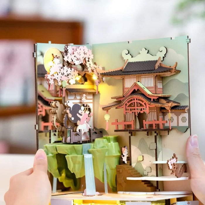 Falling Sakura Book Nook With Lights Easy Assemble Home Decoration Booknook For Family