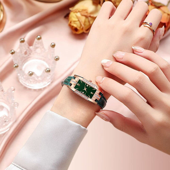 Fashion Diamond Square Watches Women Leather Quartz Watch Elegant Retro Womens Wrist Watch